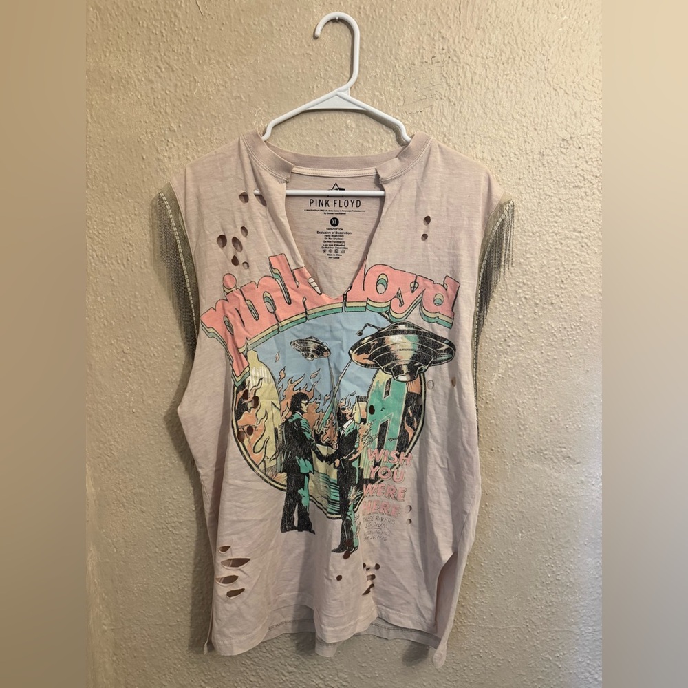Pink Floyd Graphic Muscle Tee - Cream and Multicolor